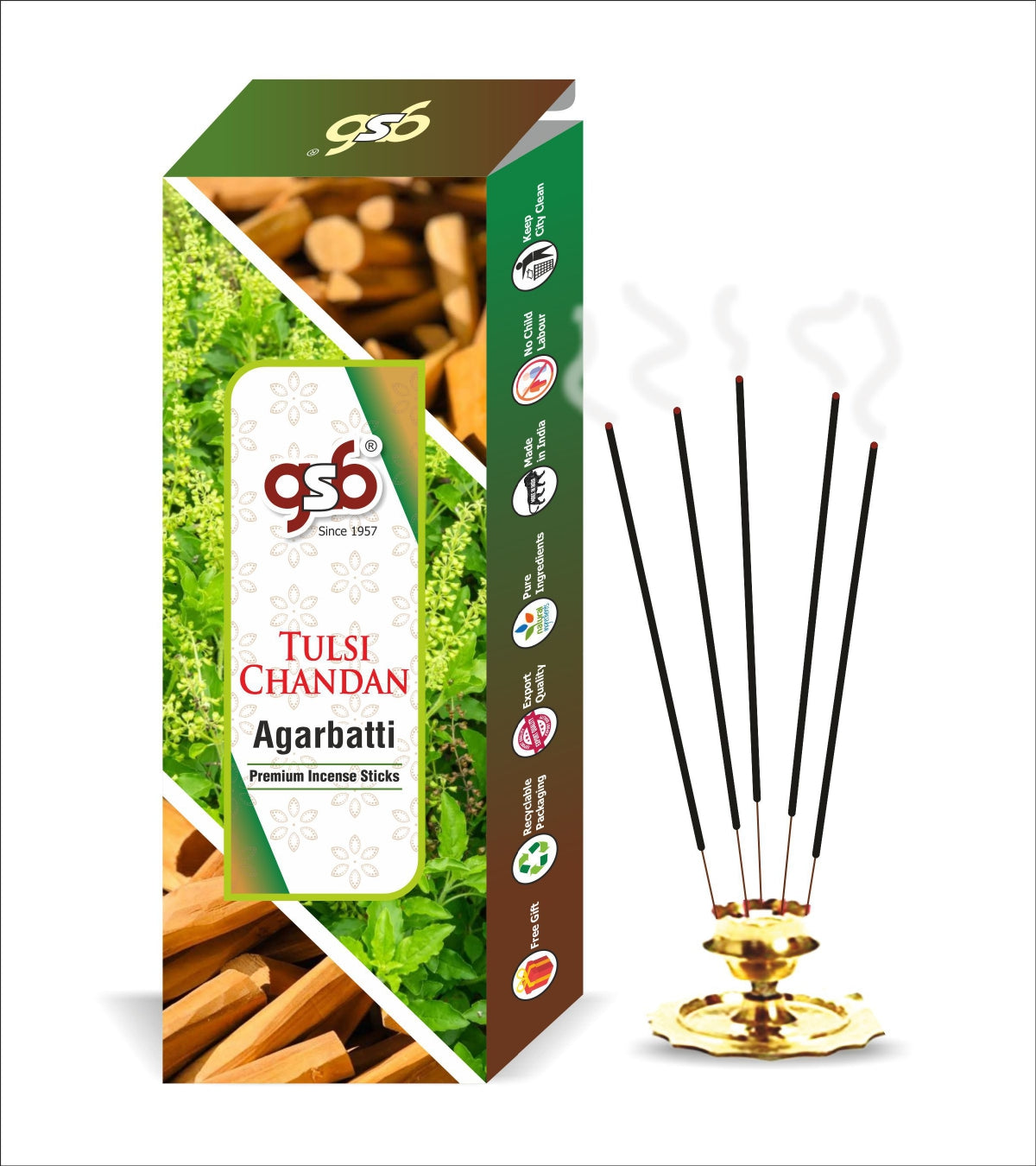 GSB Tulsi Chandan Premium Incense Sticks | Agarbatti | Made with Natural Essential Oil