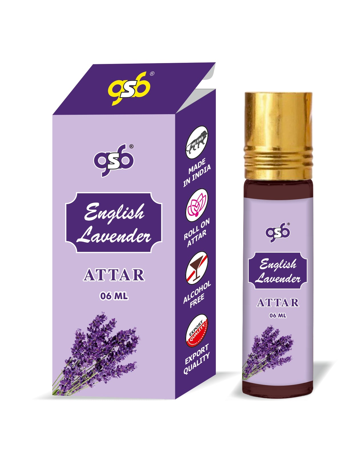 GSB English Lavender Pure Natural Attar/Itra/Perfume Roll On | Alcohol Free | Long Lasting | Undiluted | Unisex | 6 ml