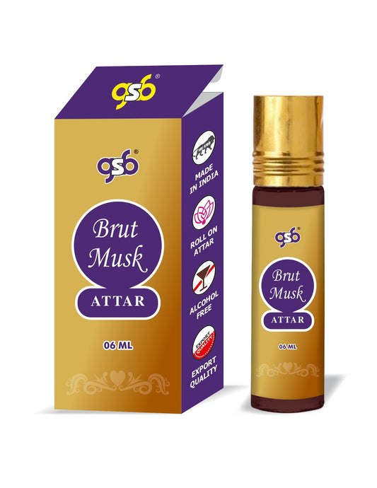 GSB Brut Musk Pure Natural Attar/Itra/Perfume Roll On | Alcohol Free | Long Lasting | Undiluted | Unisex | 6 ml