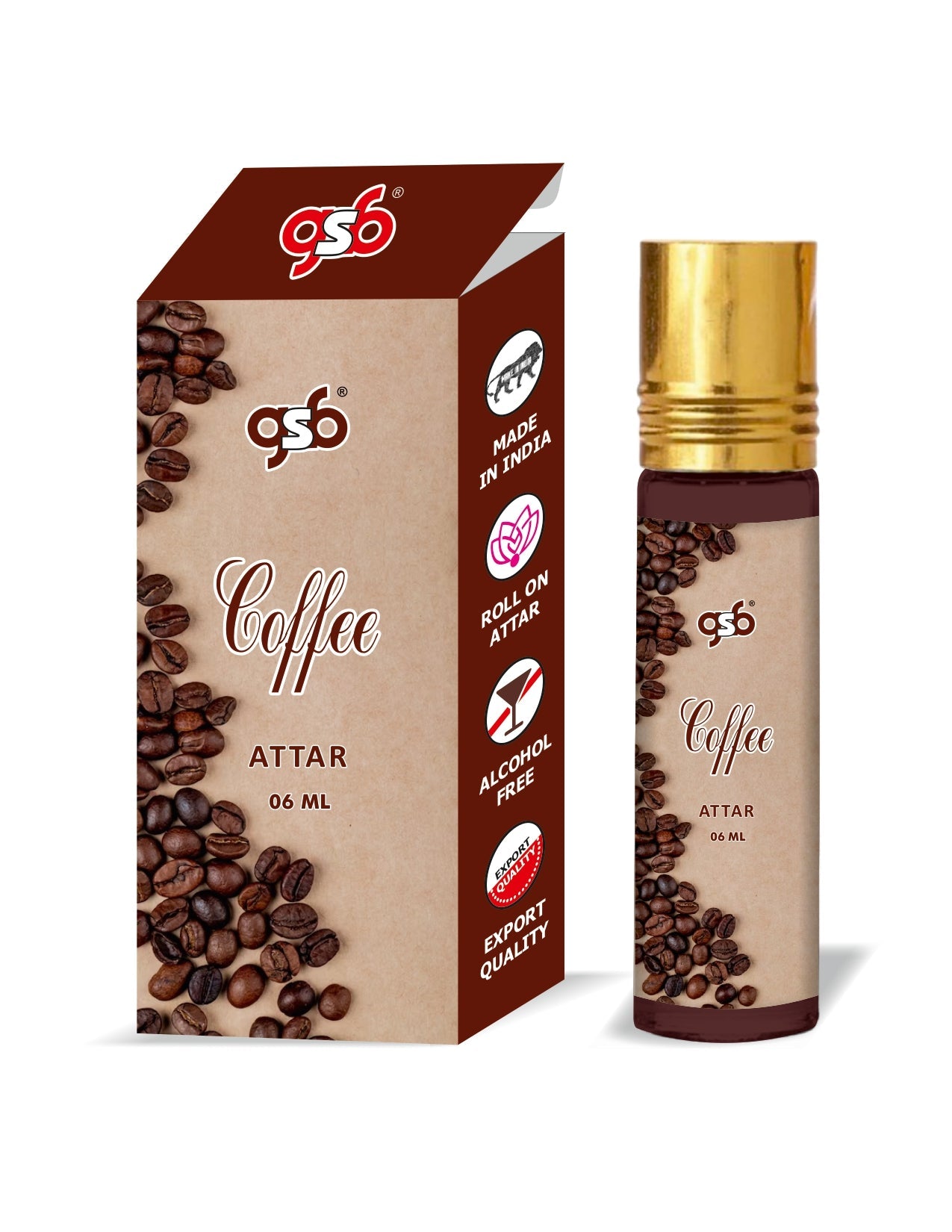 GSB Coffee Pure Natural Attar/Itra/Perfume Roll On | Alcohol Free | Long Lasting | Undiluted | Unisex | 6 ml