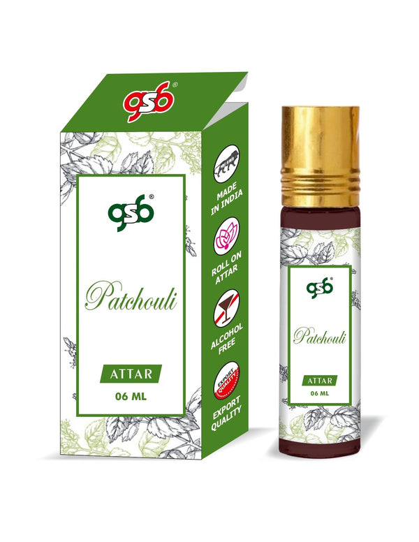 GSB Patchouli Pure Natural Attar/Itra/Perfume Roll On | Alcohol Free | Long Lasting | Undiluted | Unisex | 6 ml