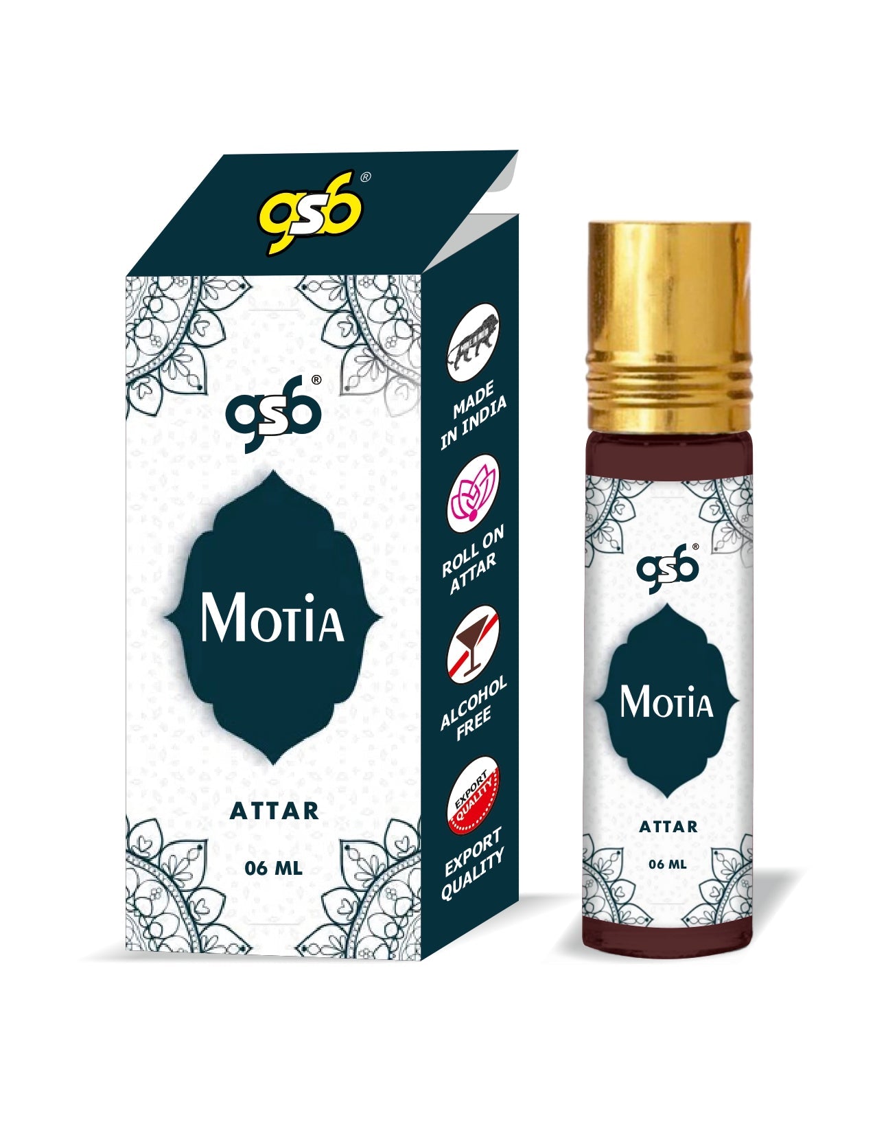 GSB Motia Pure Natural Attar/Itra/Perfume Roll On | Alcohol Free | Long Lasting | Undiluted | Unisex | 6 ml