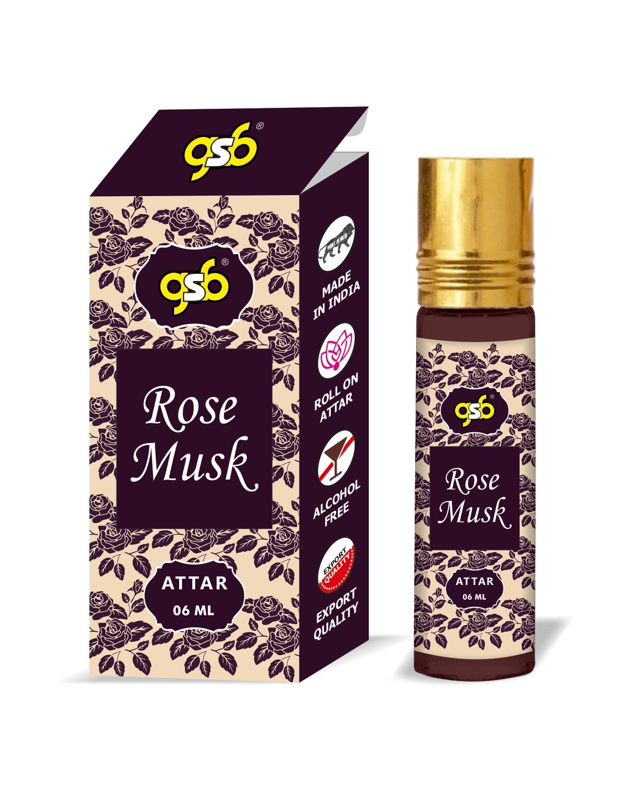 GSB Rose Musk Pure Natural Attar/Itra/Perfume Roll On | Alcohol Free | Long Lasting | Undiluted | Unisex | 6 ml