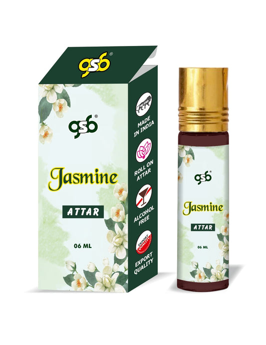 GSB Jasmine Pure Natural Attar/Itra/Perfume Roll On | Alcohol Free | Long Lasting | Undiluted | Unisex | 6 ml