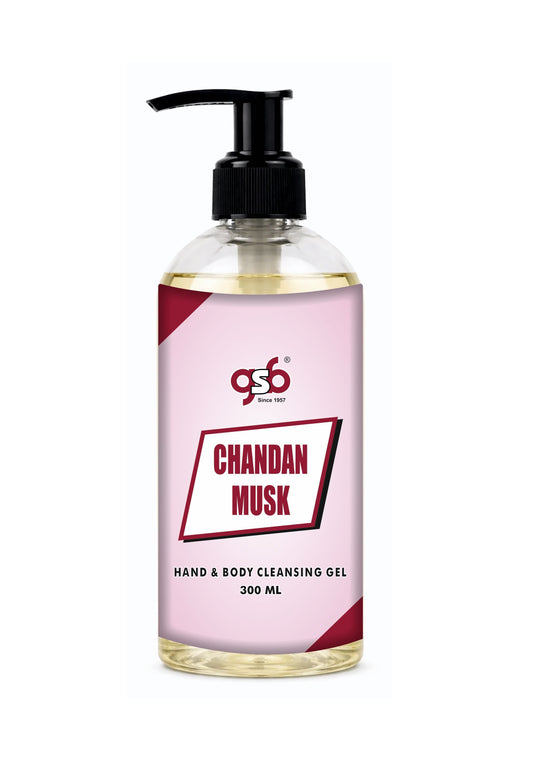 GSB Chandan Musk Hand And Body Cleansing Gel | Luxury Body Wash & Shower Gel With Long Lasting Aroma | No Parabens & Silicones | Suitable for All Skin Types | 300 ml