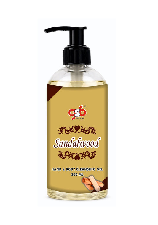 GSB Sandalwood Hand And Body Cleansing Gel | Luxury Body Wash & Shower Gel With Long Lasting Aroma | No Parabens & Silicones | Suitable for All Skin Types | 300 ml