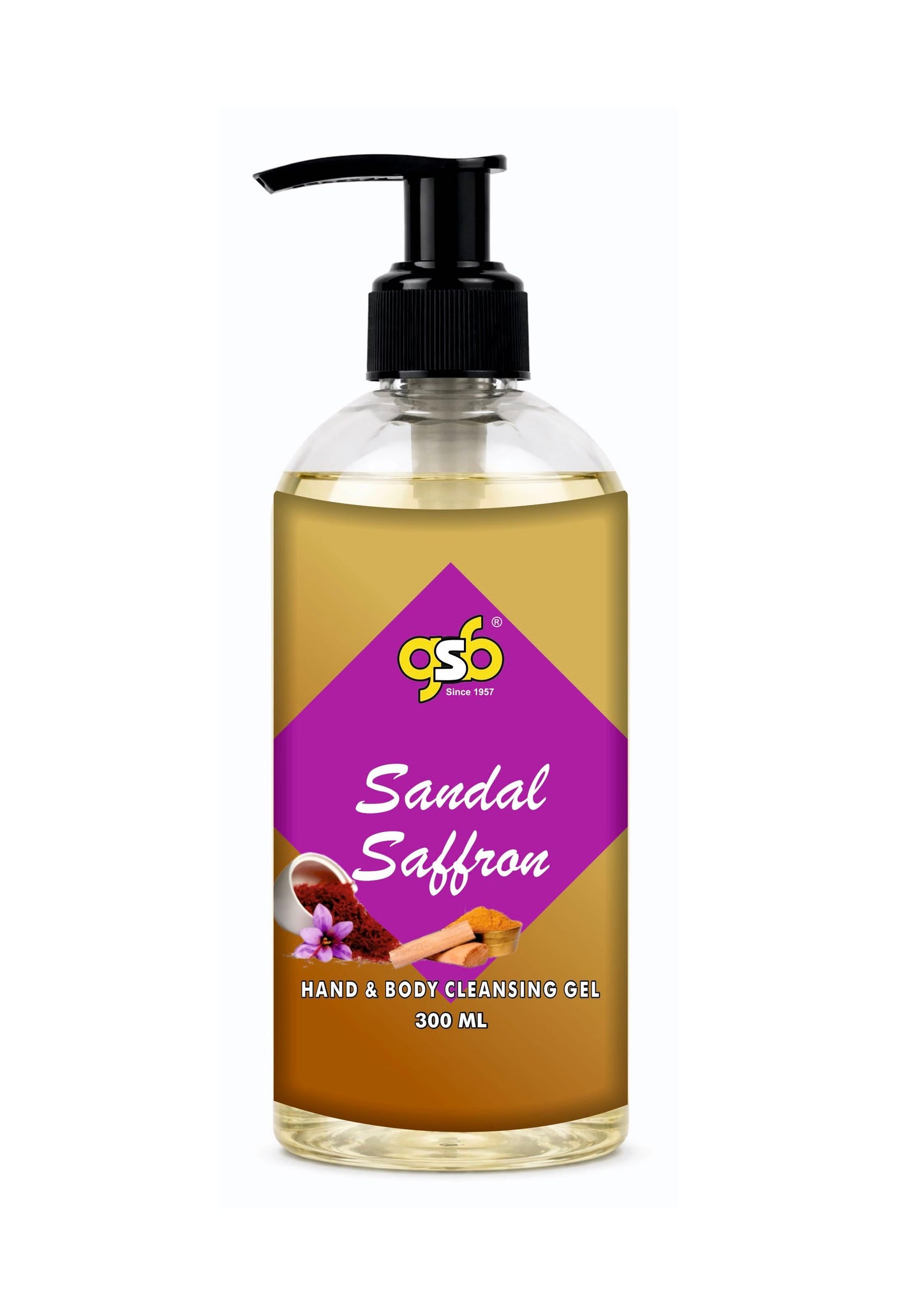 GSB Sandal Saffron Hand And Body Cleansing Gel | Luxury Body Wash & Shower Gel With Long Lasting Aroma | No Parabens & Silicones | Suitable for All Skin Types | 300 ml