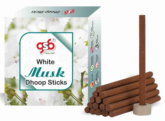 GSB White Musk Premium Dhoop Sticks with Stand Holder in Box. | Dhoop Batti | No Charcoal | No Bamboo