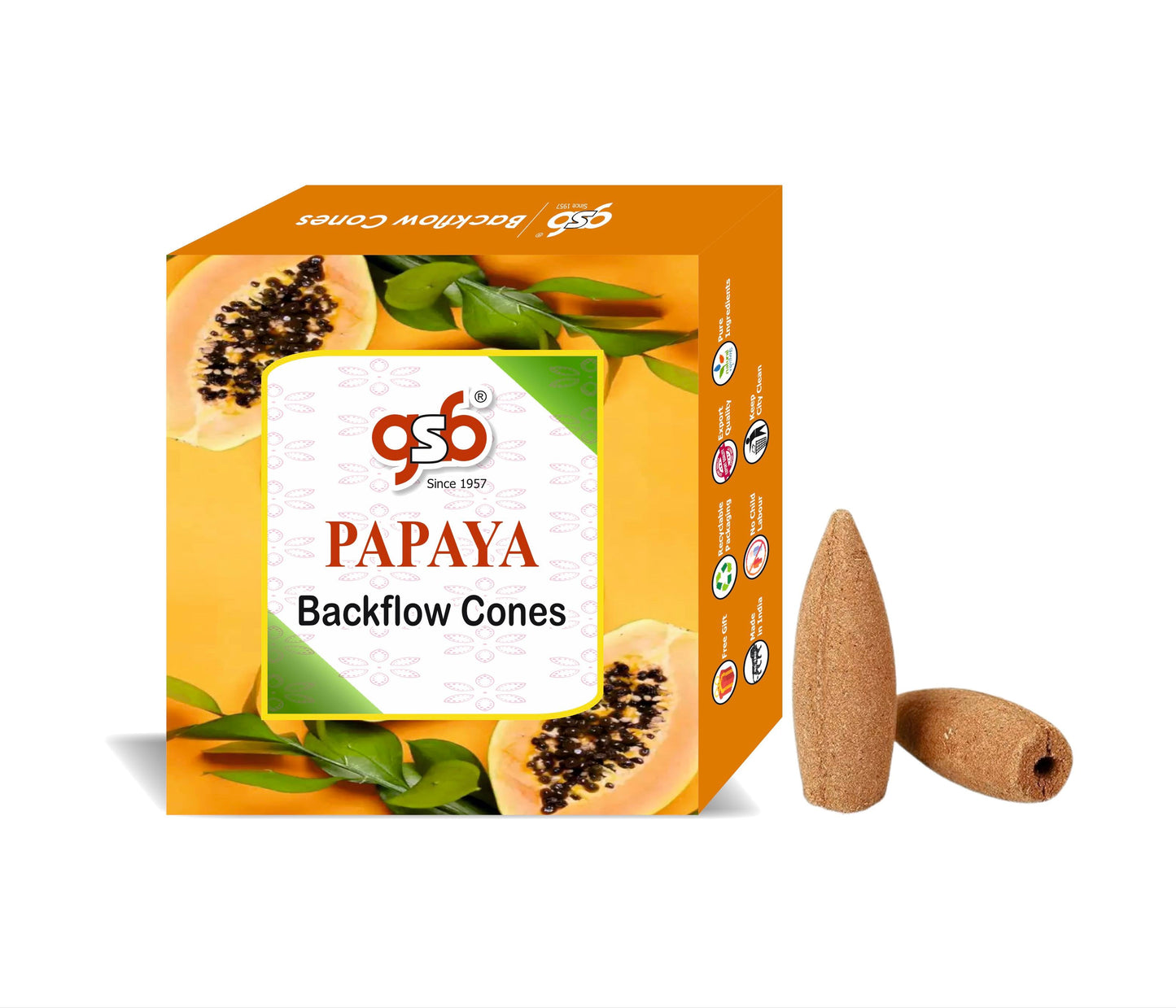 GSB Papaya Premium Backflow Cones | Best For Smoke Fountain | Backflow Cone | No Charcoal | No Bamboo