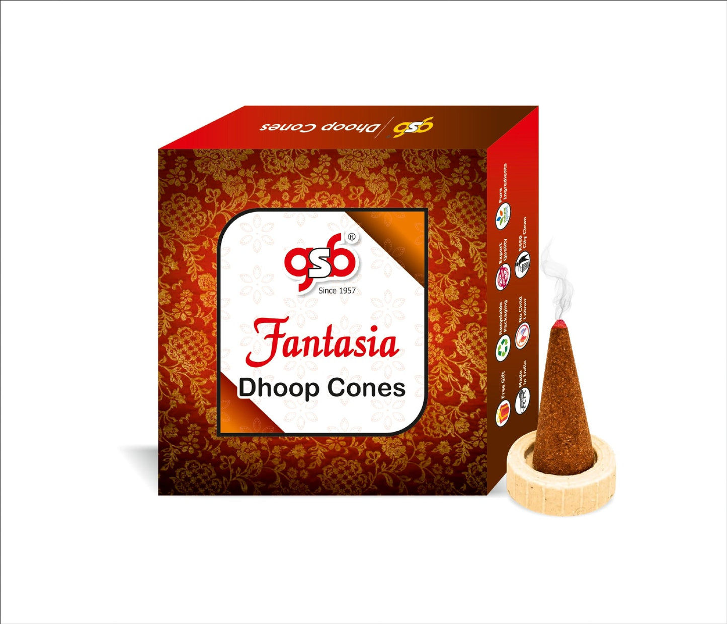 GSB Fantasia Premium Dhoop Cones with Stand Holder in Box | Dhoop Cones | No Charcoal | No Bamboo