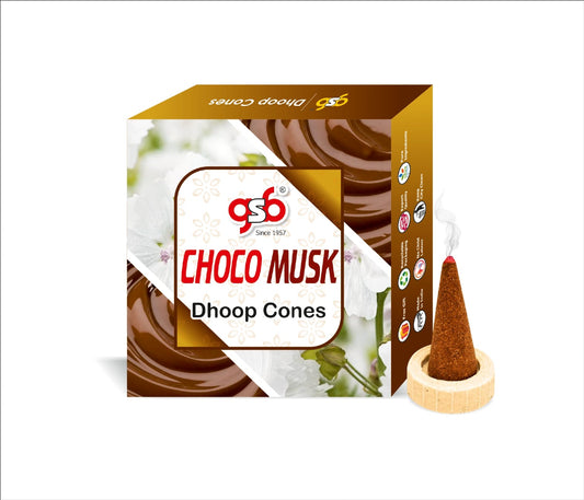 GSB Choco Musk Premium Dhoop Cones with Stand Holder in Box | Dhoop Cones | No Charcoal | No Bamboo