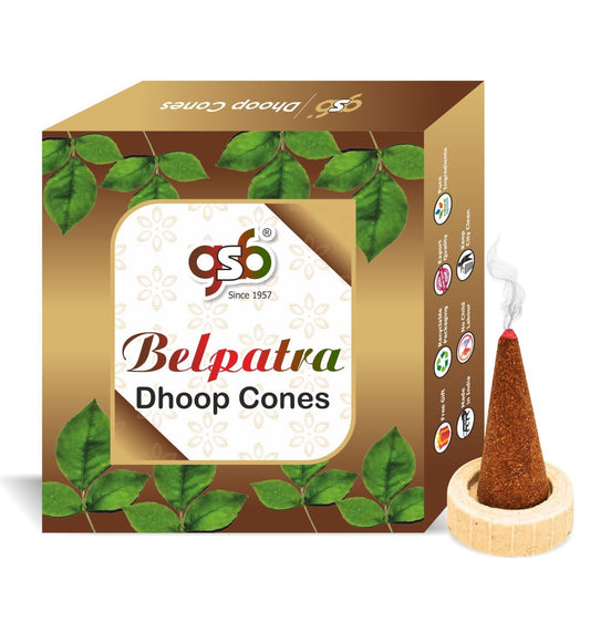 GSB Belpatra Premium Dhoop Cones with Stand Holder in Box | Dhoop Cone | No Charcoal | No Bamboo