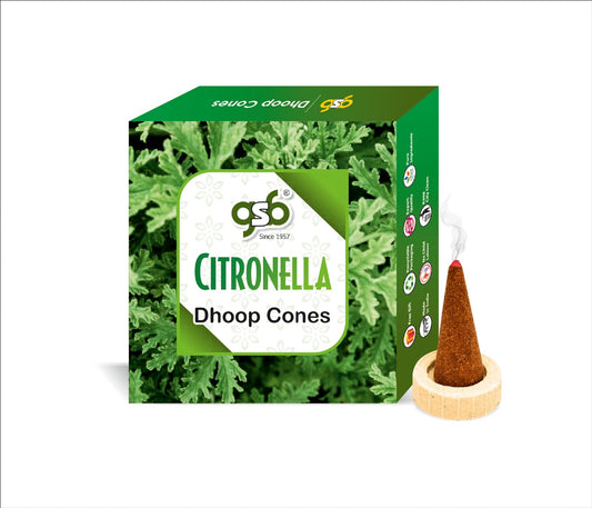 GSB Citronella Premium Dhoop Cones with Stand Holder in Box | Dhoop Cones | No Charcoal | No Bamboo