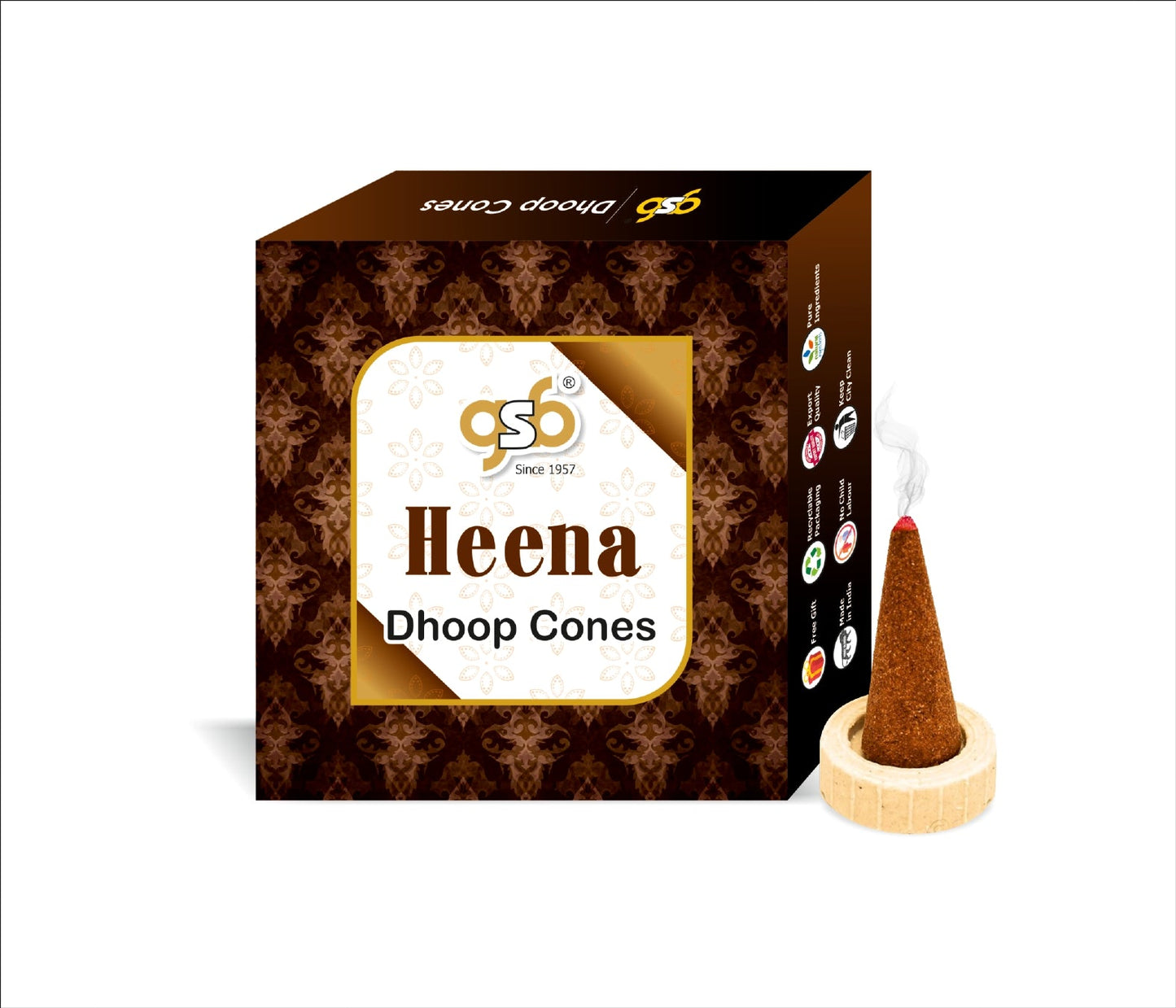 GSB Heena Premium Dhoop Cones with Stand Holder in Box | Dhoop Cones | No Charcoal | No Bamboo