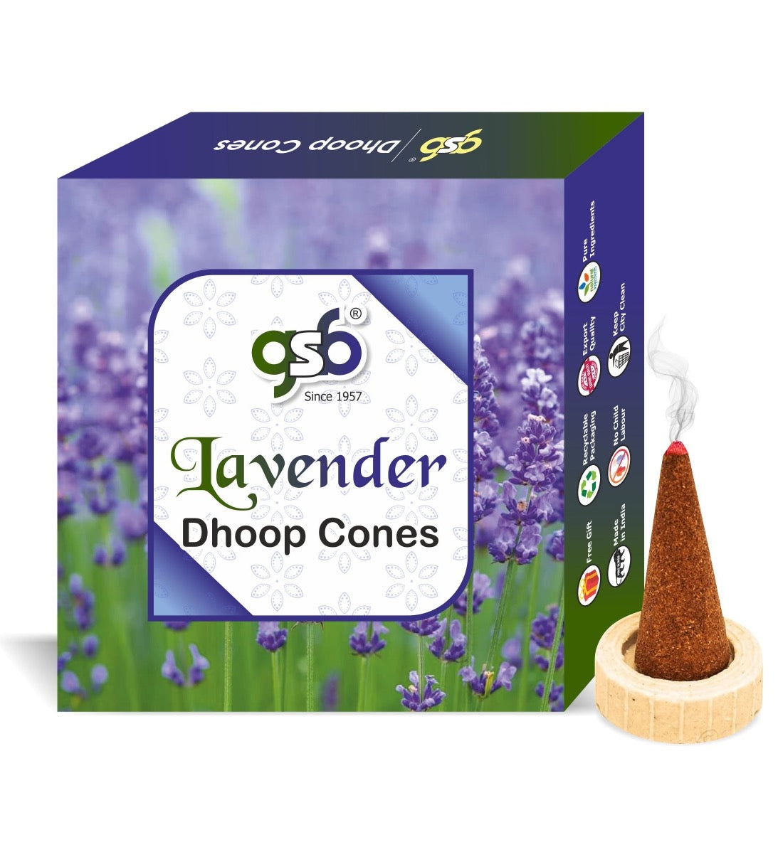 GSB Lavender Premium Dhoop Cones with Stand Holder in Box | Dhoop Cone | No Charcoal | No Bamboo