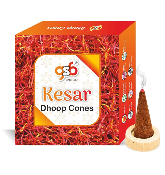 GSB Kesar Premium Dhoop Cones with Stand Holder in Box | Dhoop Cone | No Charcoal | No Bamboo