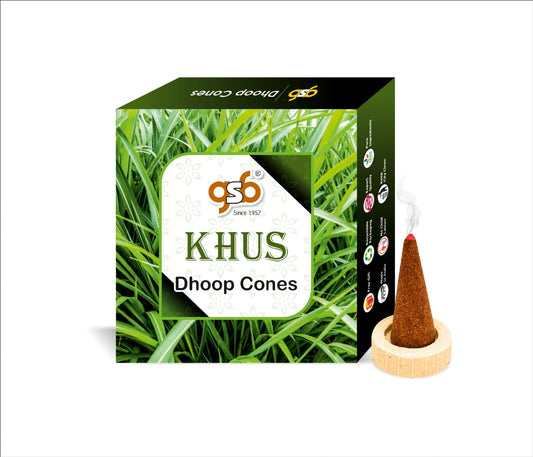 GSB Khus Premium Dhoop Cones with Stand Holder in Box | Dhoop Cones | No Charcoal | No Bamboo