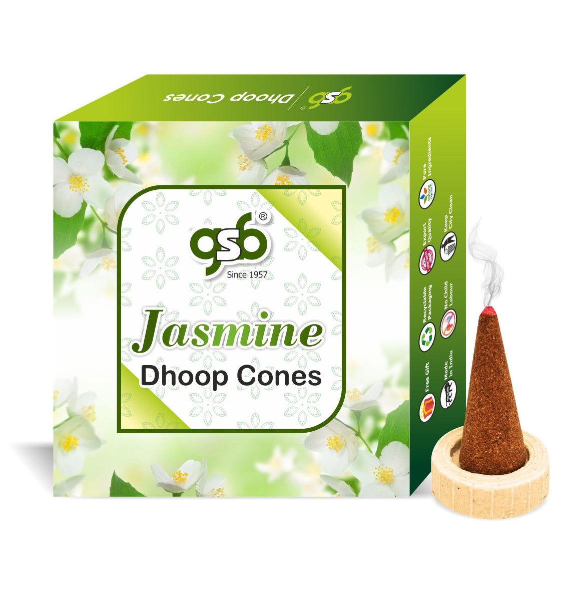 GSB Jasmine Premium Dhoop Cones with Stand Holder in Box | Dhoop Cone | No Charcoal | No Bamboo