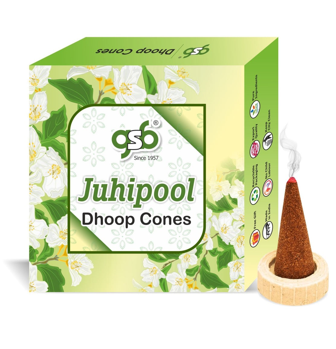 GSB JuhiPhul Premium Dhoop Cones with Stand Holder in Box | Dhoop Cone | No Charcoal | No Bamboo