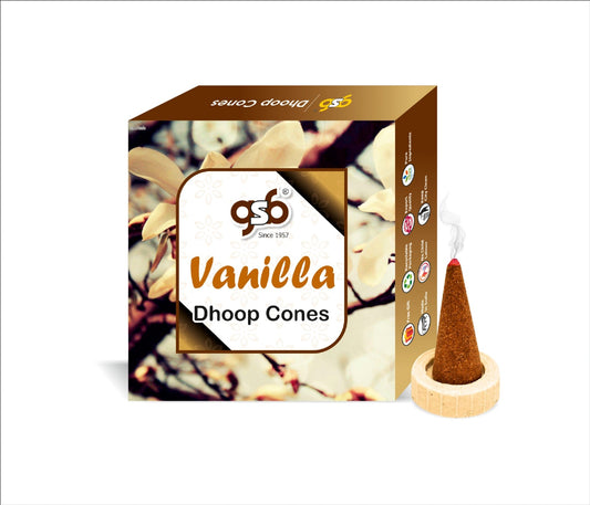 GSB Vanilla Premium Dhoop Cones with Stand Holder in Box | Dhoop Cones | No Charcoal | No Bamboo