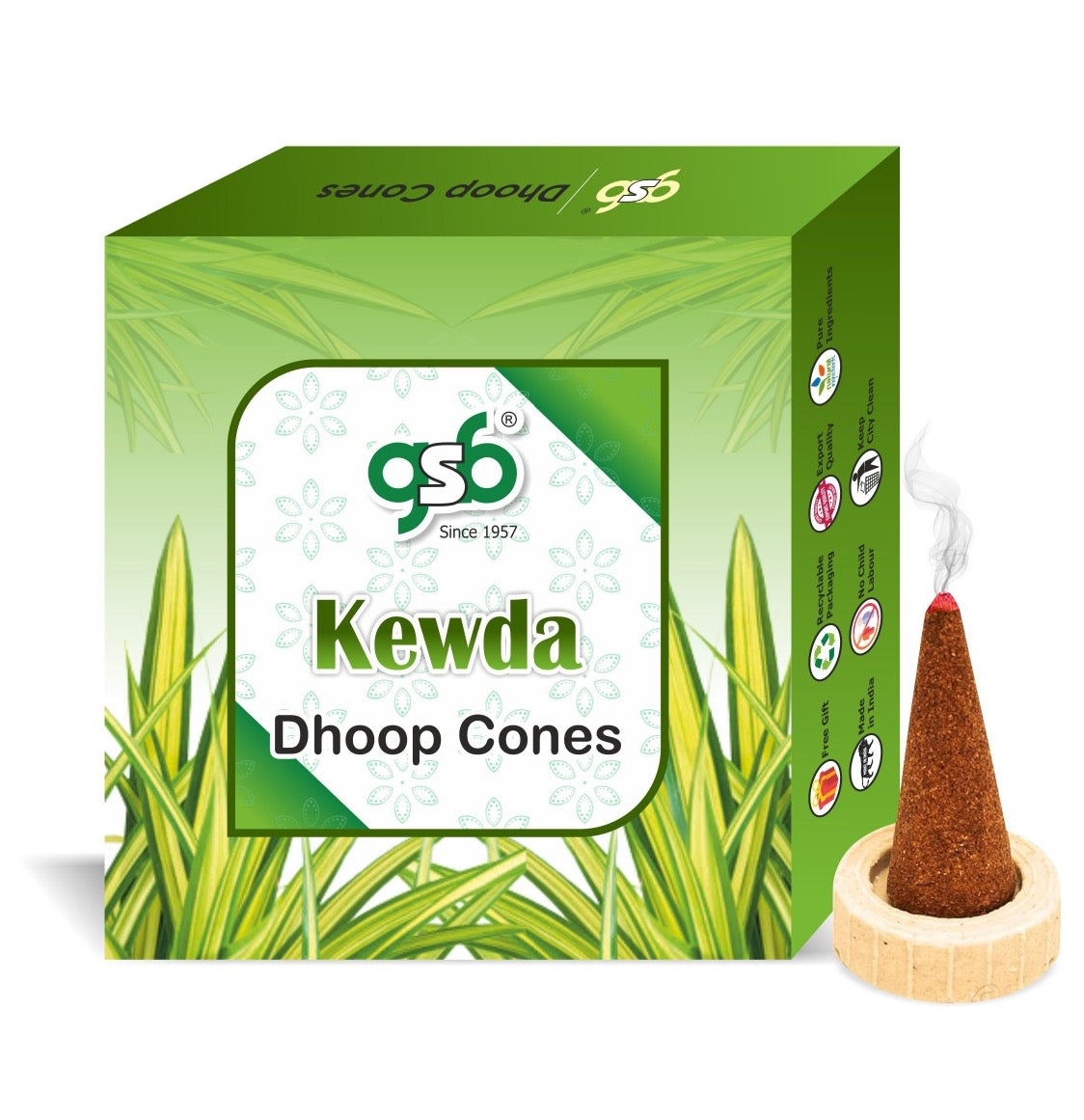 GSB Kewda Premium Dhoop Cones with Stand Holder in Box | Dhoop Cone | No Charcoal | No Bamboo