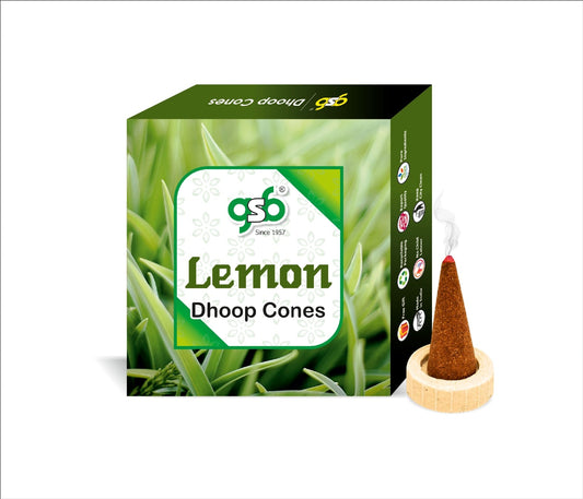 GSB Lemon Premium Dhoop Cones with Stand Holder in Box | Dhoop Cones | No Charcoal | No Bamboo