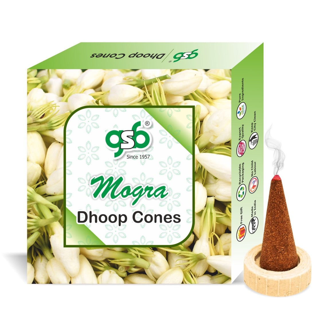 GSB Mogra Premium Dhoop Cones with Stand Holder in Box | Dhoop Cone | No Charcoal | No Bamboo