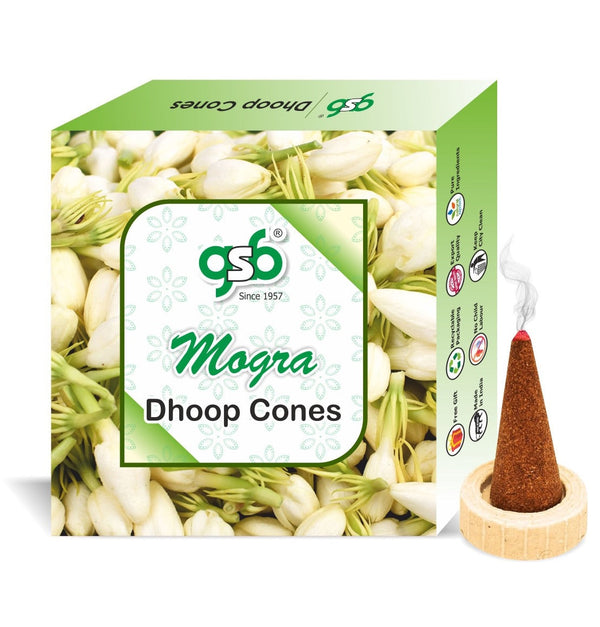 GSB Mogra Premium Dhoop Cones with Stand Holder in Box | Dhoop Cone | No Charcoal | No Bamboo