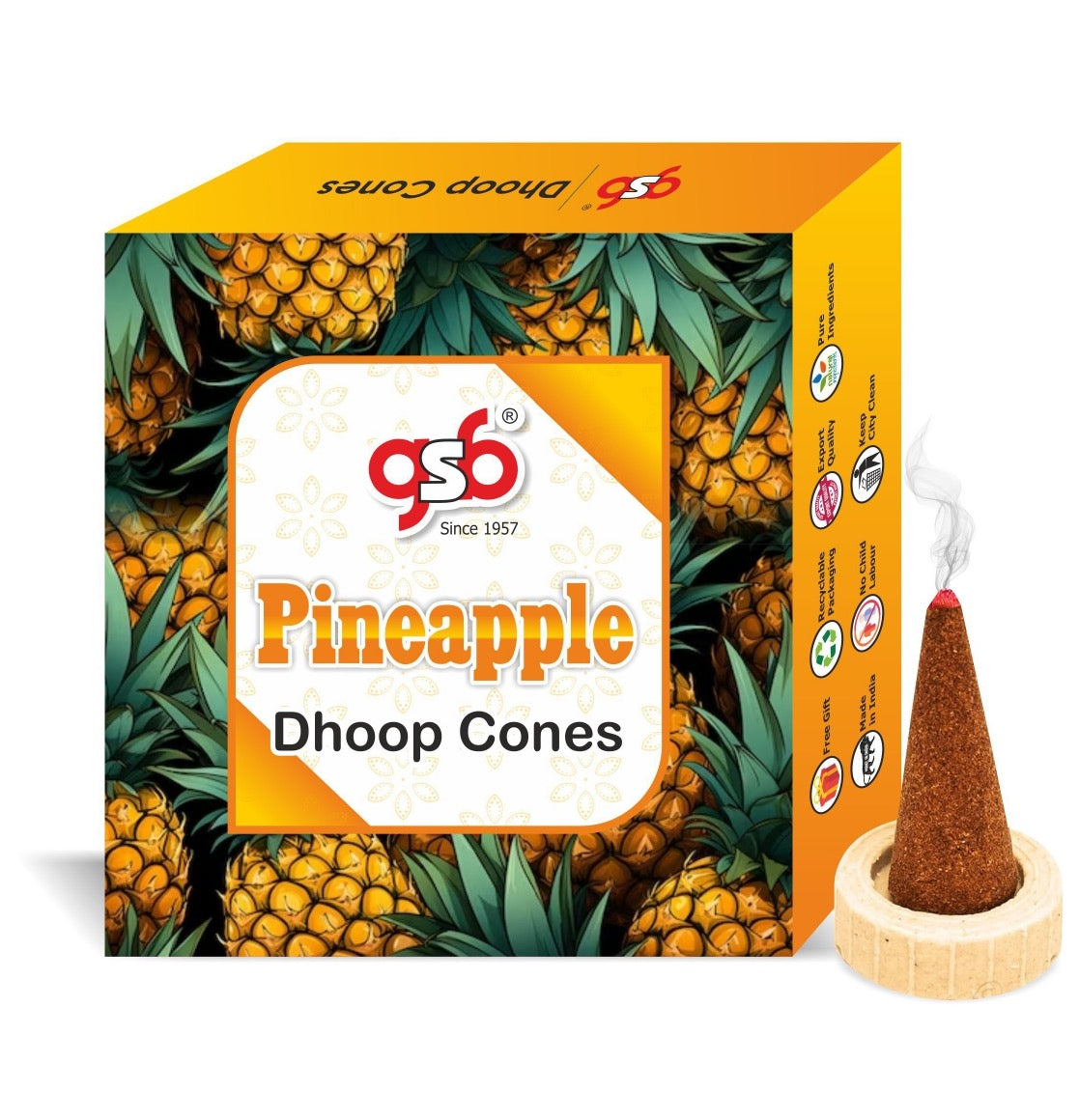 GSB Pineapple Premium Dhoop Cones with Stand Holder in Box | Dhoop Cone | No Charcoal | No Bamboo