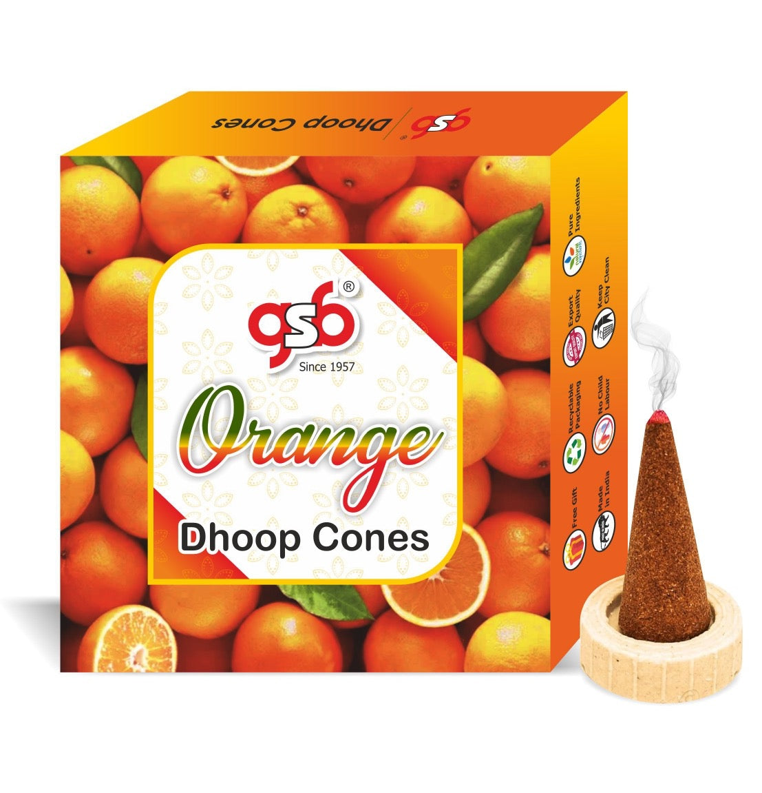 GSB Orange Premium Dhoop Cones with Stand Holder in Box | Dhoop Cone | No Charcoal | No Bamboo