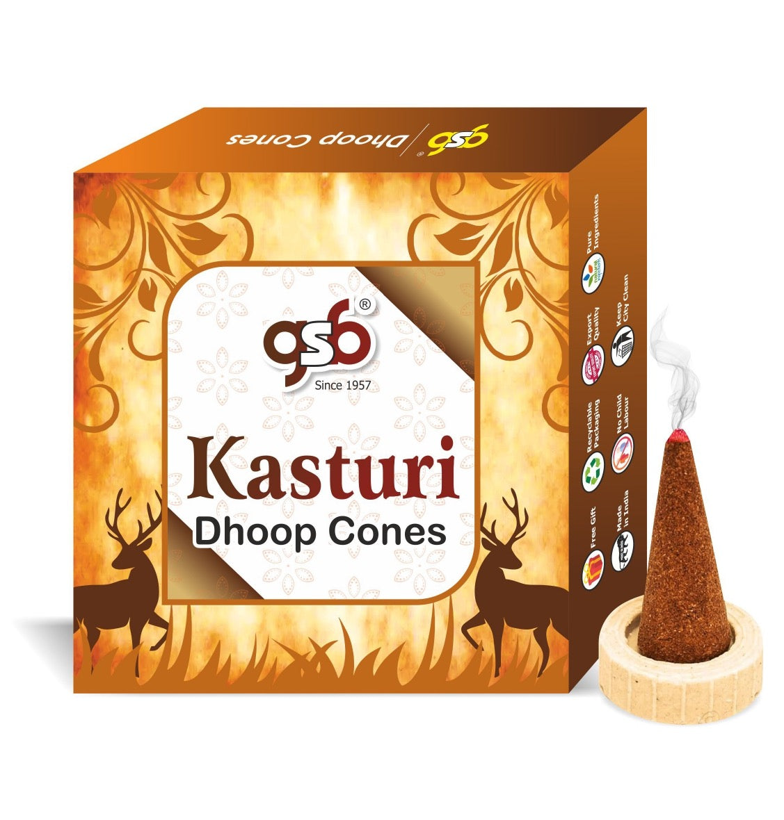 GSB Kasturi Premium Dhoop Cones with Stand Holder in Box | Dhoop Cone | No Charcoal | No Bamboo