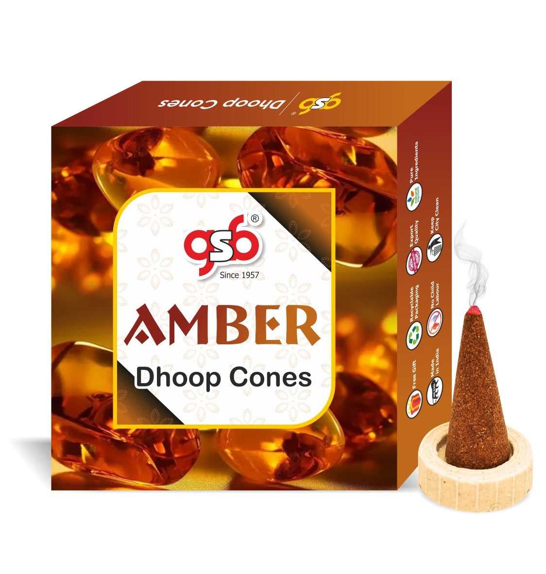 GSB Amber Premium Dhoop Cones with Stand Holder in Box. | Dhoop Cone | No Charcoal | No Bamboo