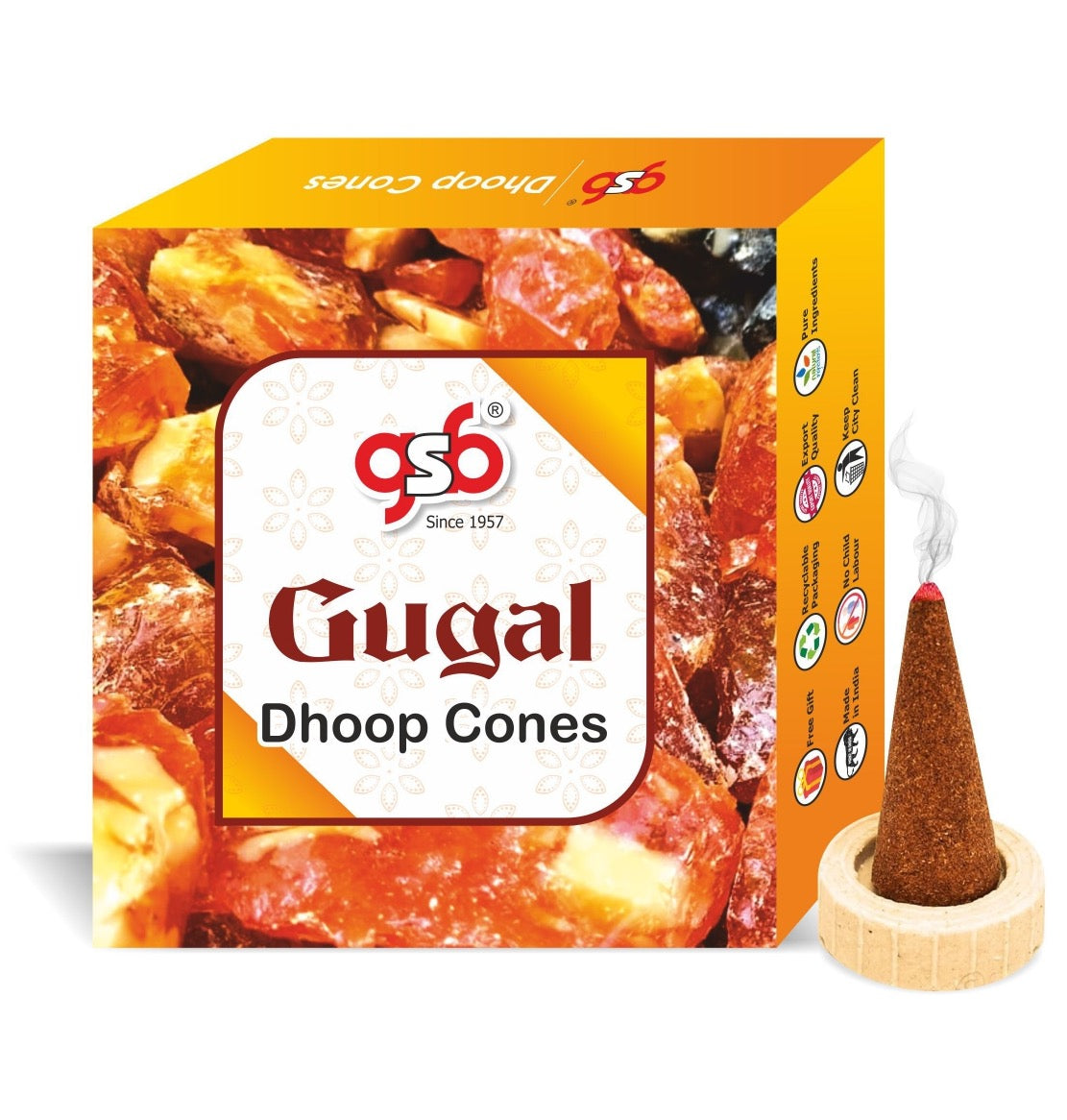 GSB Gugal Premium Dhoop Cones with Stand Holder in Box | Dhoop Cone | No Charcoal | No Bamboo