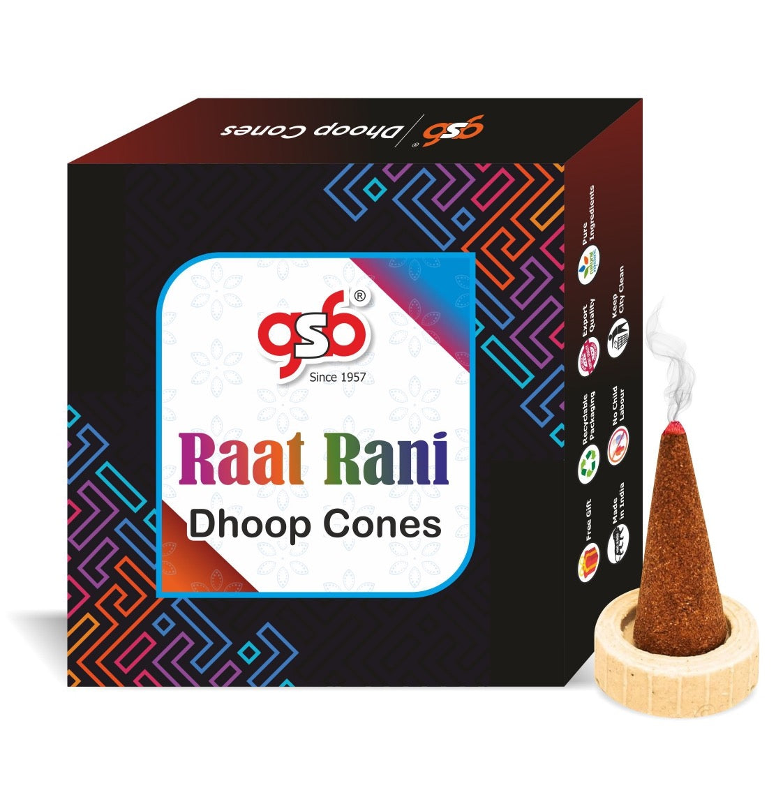 GSB Raat Rani Premium Dhoop Cones with Stand Holder in Box | Dhoop Cone | No Charcoal | No Bamboo