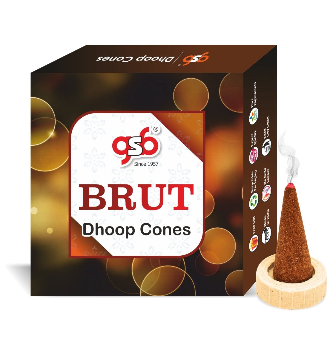 GSB Brut Premium Dhoop Cones with Stand Holder in Box | Dhoop Cone | No Charcoal | No Bamboo