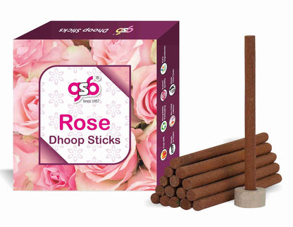 GSB Rose Premium Dhoop Sticks with Stand Holder in Box | Dhoop Batti | No Charcoal | No Bamboo