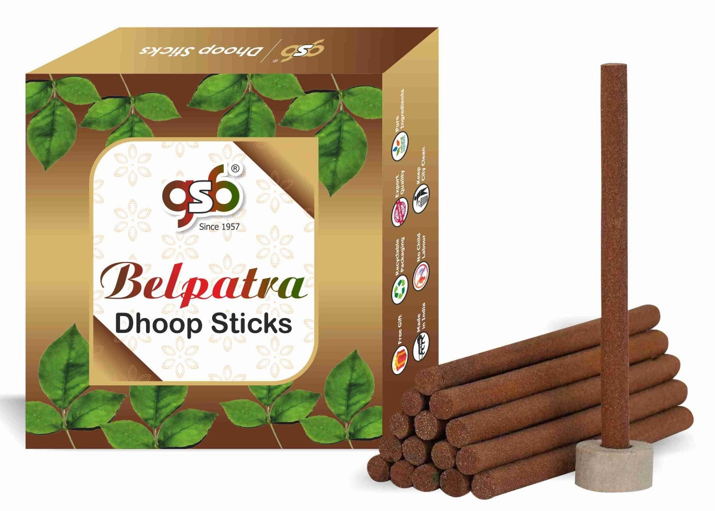 GSB Belpatra Premium Dhoop Sticks with Stand Holder in Box. | Dhoop Batti | No Charcoal | No Bamboo