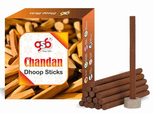 GSB Chandan Premium Dhoop Sticks with Stand Holder in Box. | Dhoop Batti | No Charcoal | No Bamboo