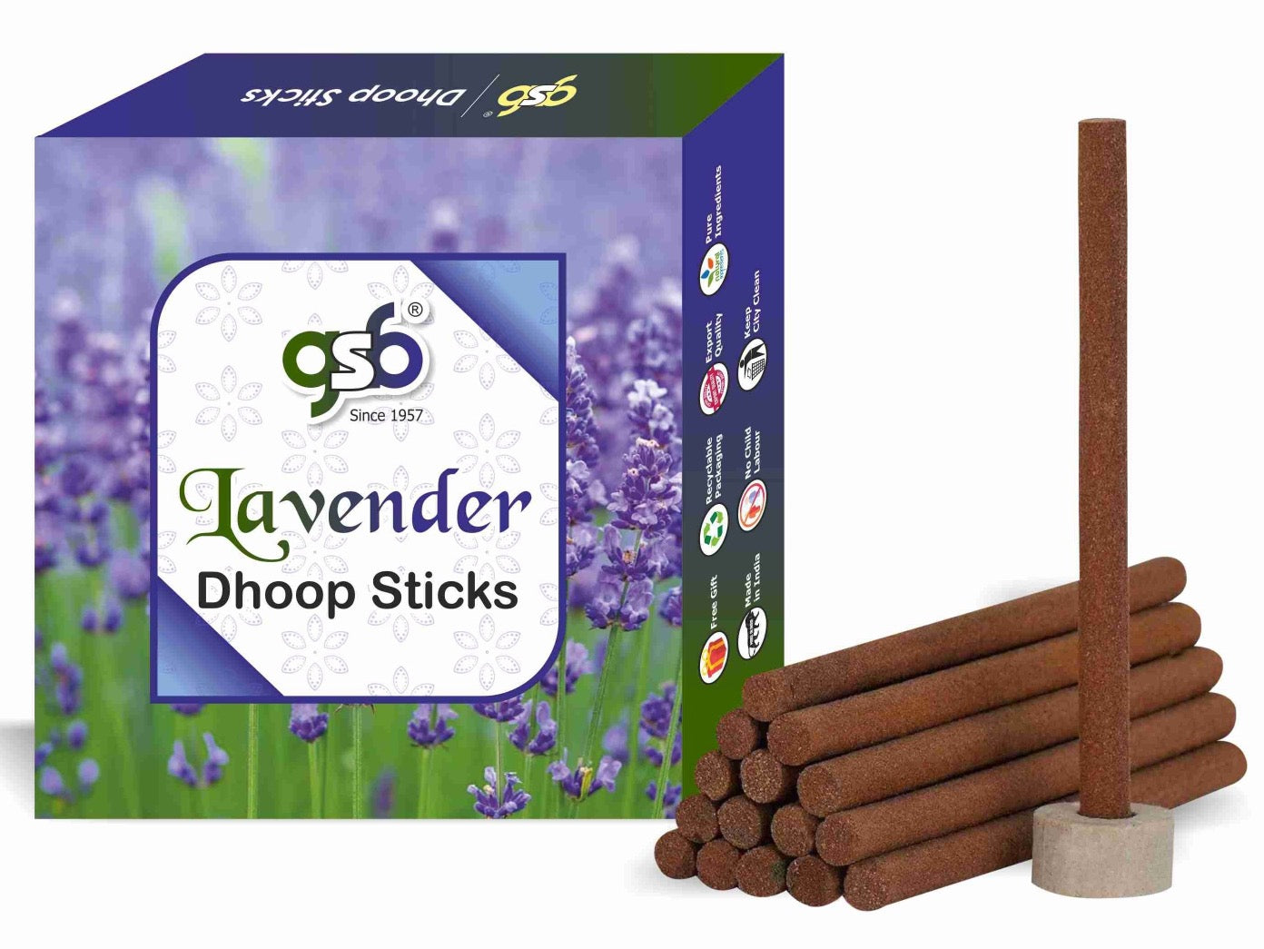 GSB Lavender Premium Dhoop Sticks with Stand Holder in Box. | Dhoop Batti | No Charcoal | No Bamboo