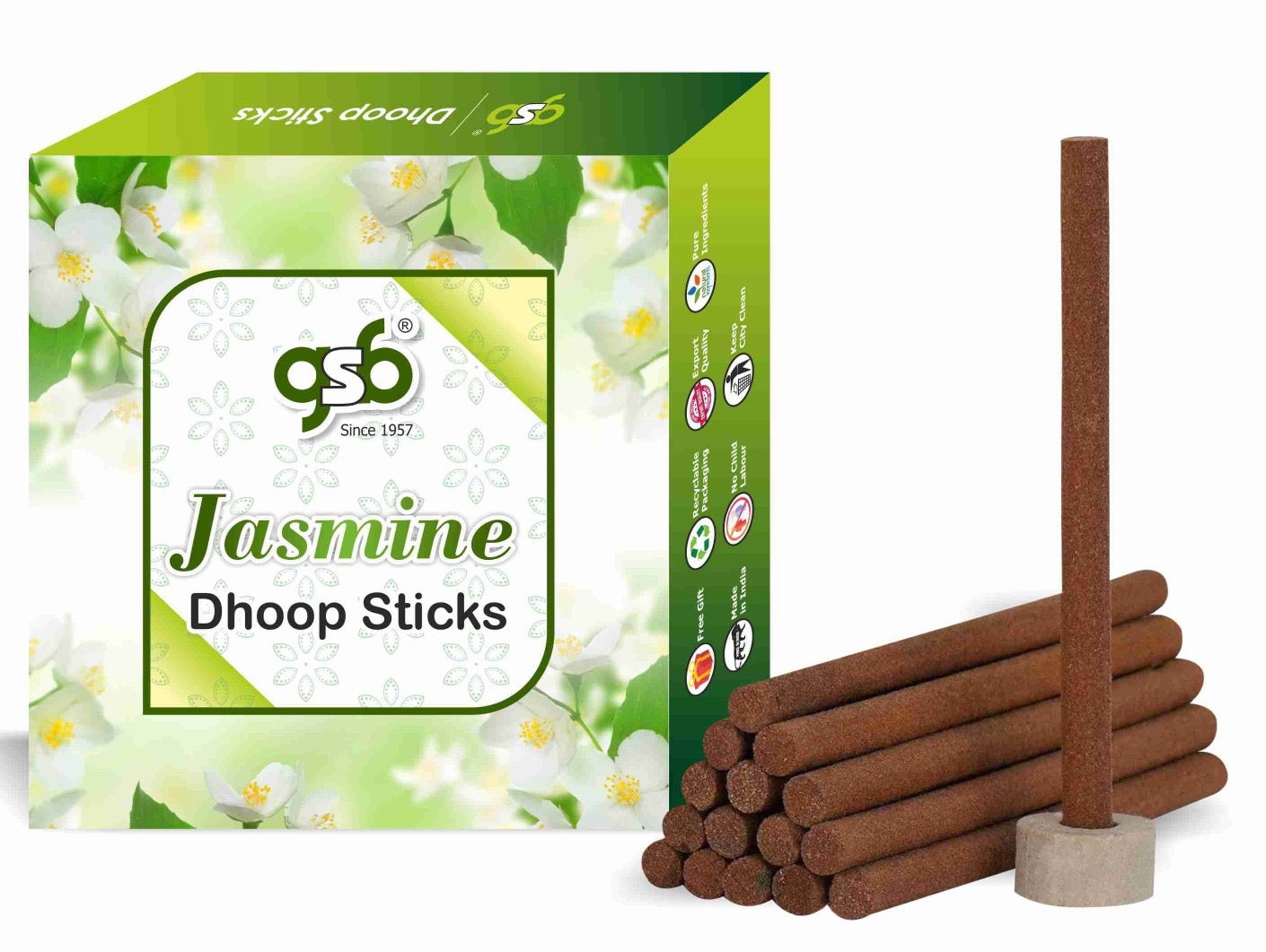 GSB Jasmine Premium Dhoop Sticks with Stand Holder in Box. | Dhoop Batti | No Charcoal | No Bamboo