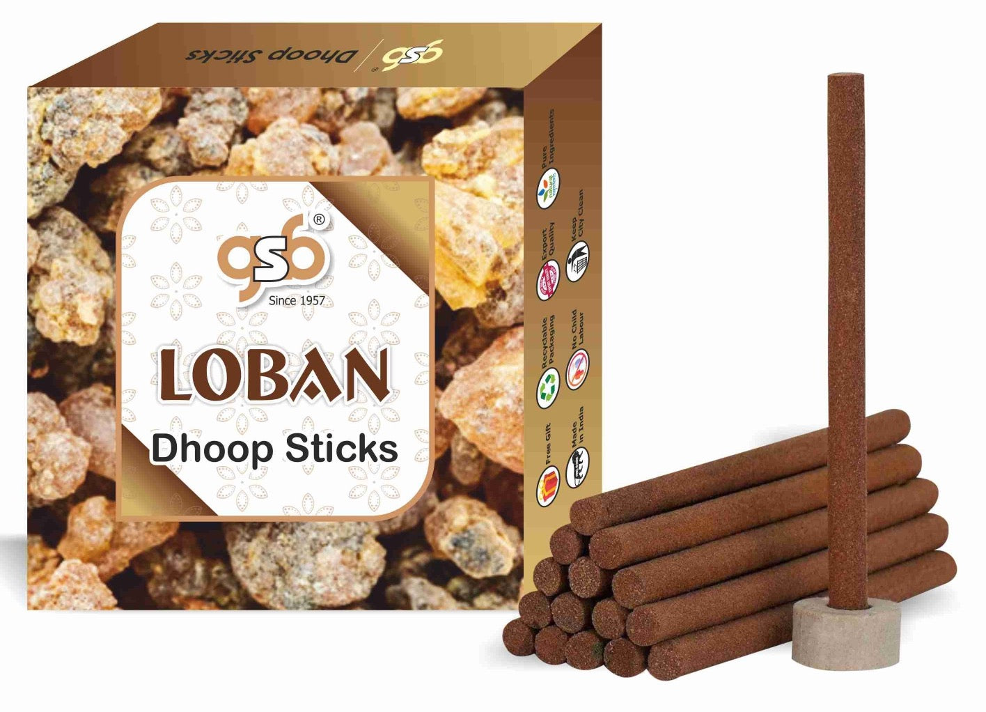 GSB Loban Premium Dhoop Sticks with Stand Holder in Box. | Dhoop Batti | No Charcoal | No Bamboo