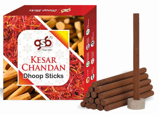 GSB Kesar Chandan Premium Dhoop Sticks with Stand Holder in Box. | Dhoop Batti | No Charcoal | No Bamboo