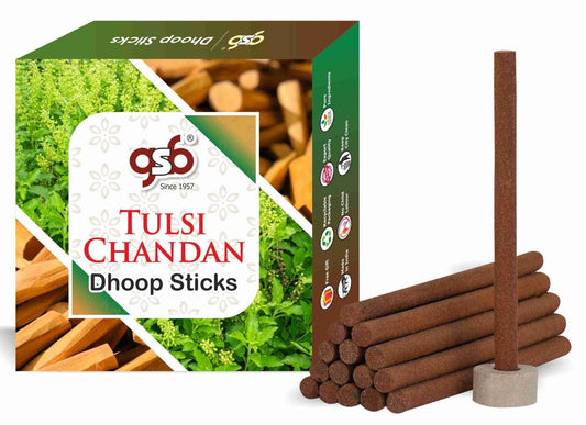 GSB Tulsi Chandan Premium Dhoop Sticks with Stand Holder in Box. | Dhoop Batti | No Charcoal | No Bamboo