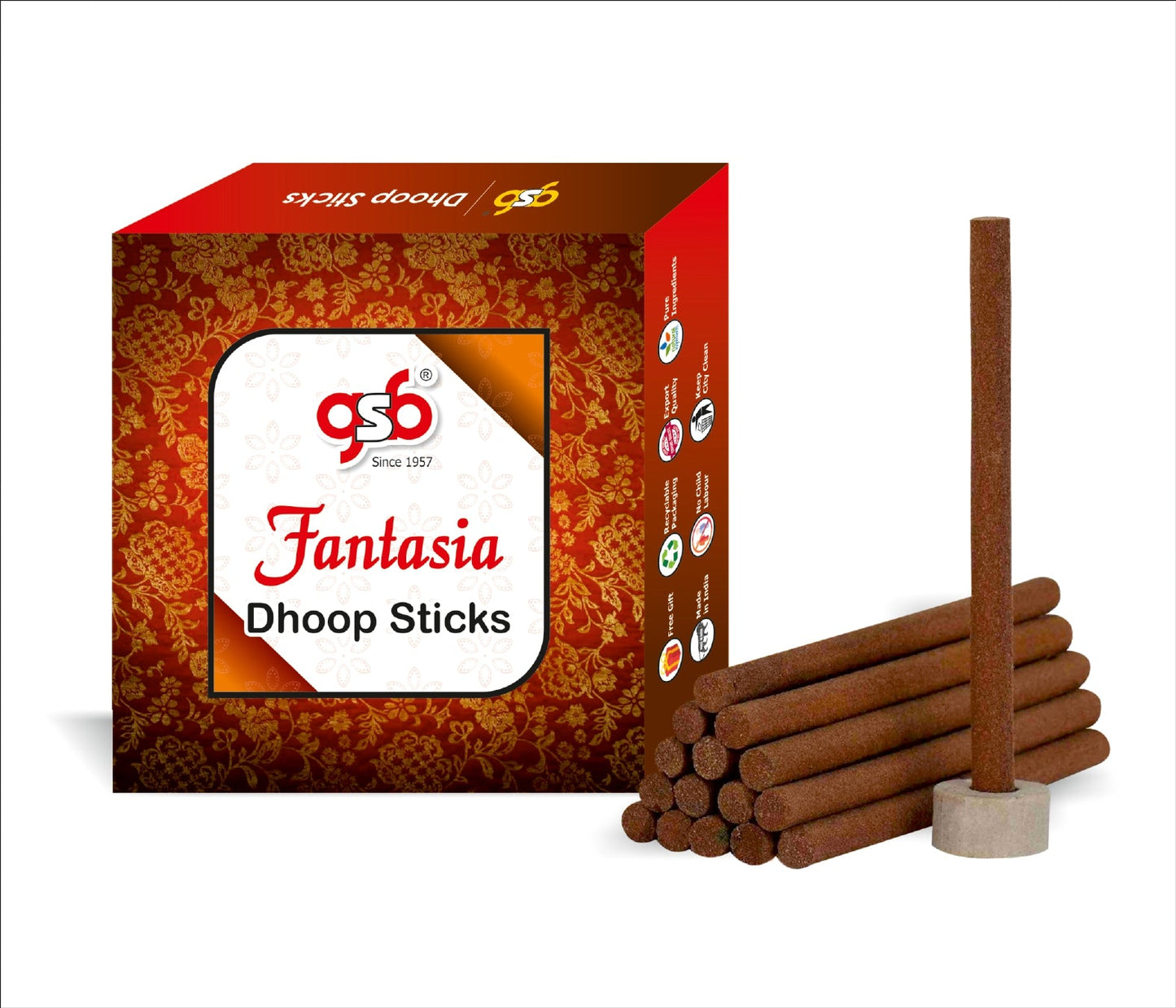 GSB Fantasia Premium Dhoop Sticks with Stand Holder in Box. | Dhoop Sticks | No Charcoal | No Bamboo