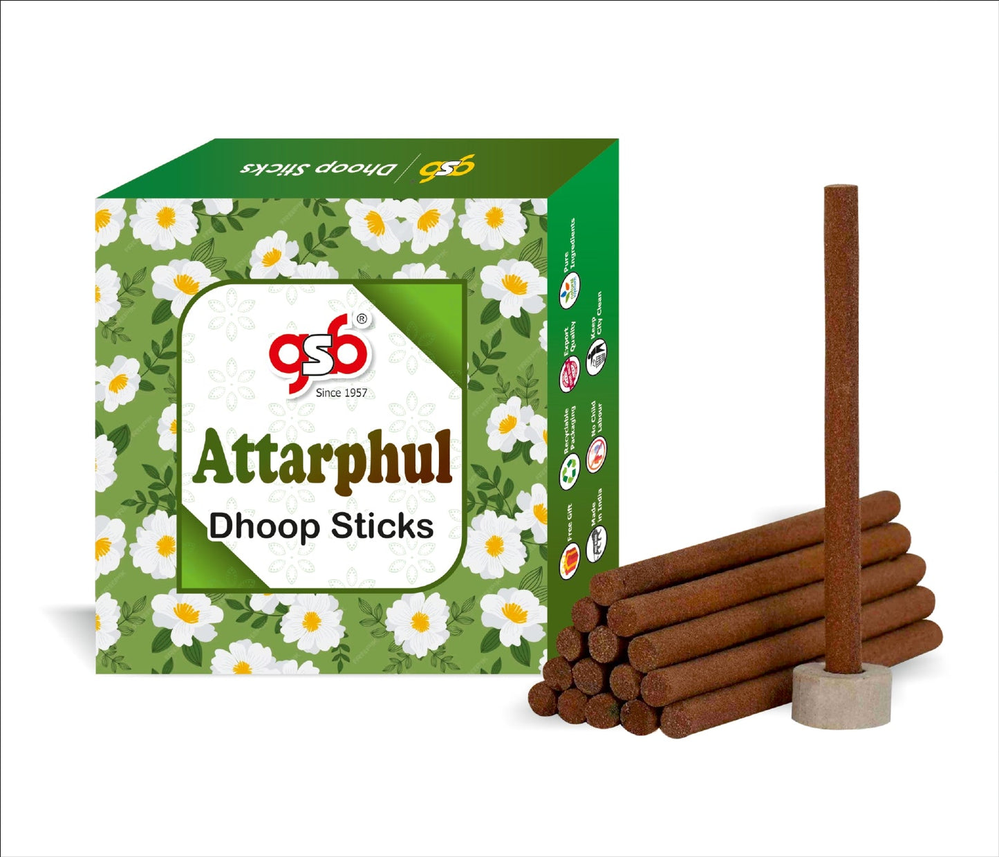 GSB Attarphul Premium Dhoop Sticks with Stand Holder in Box. | Dhoop Sticks | No Charcoal | No Bamboo