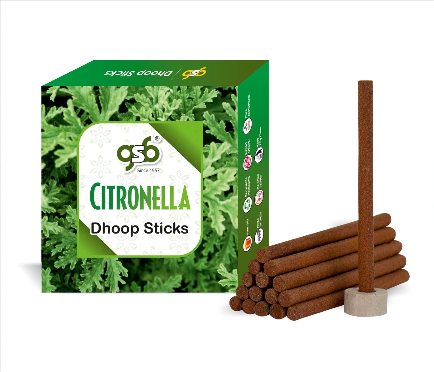 GSB Citronella Premium Dhoop Sticks with Stand Holder in Box. | Dhoop Sticks | No Charcoal | No Bamboo