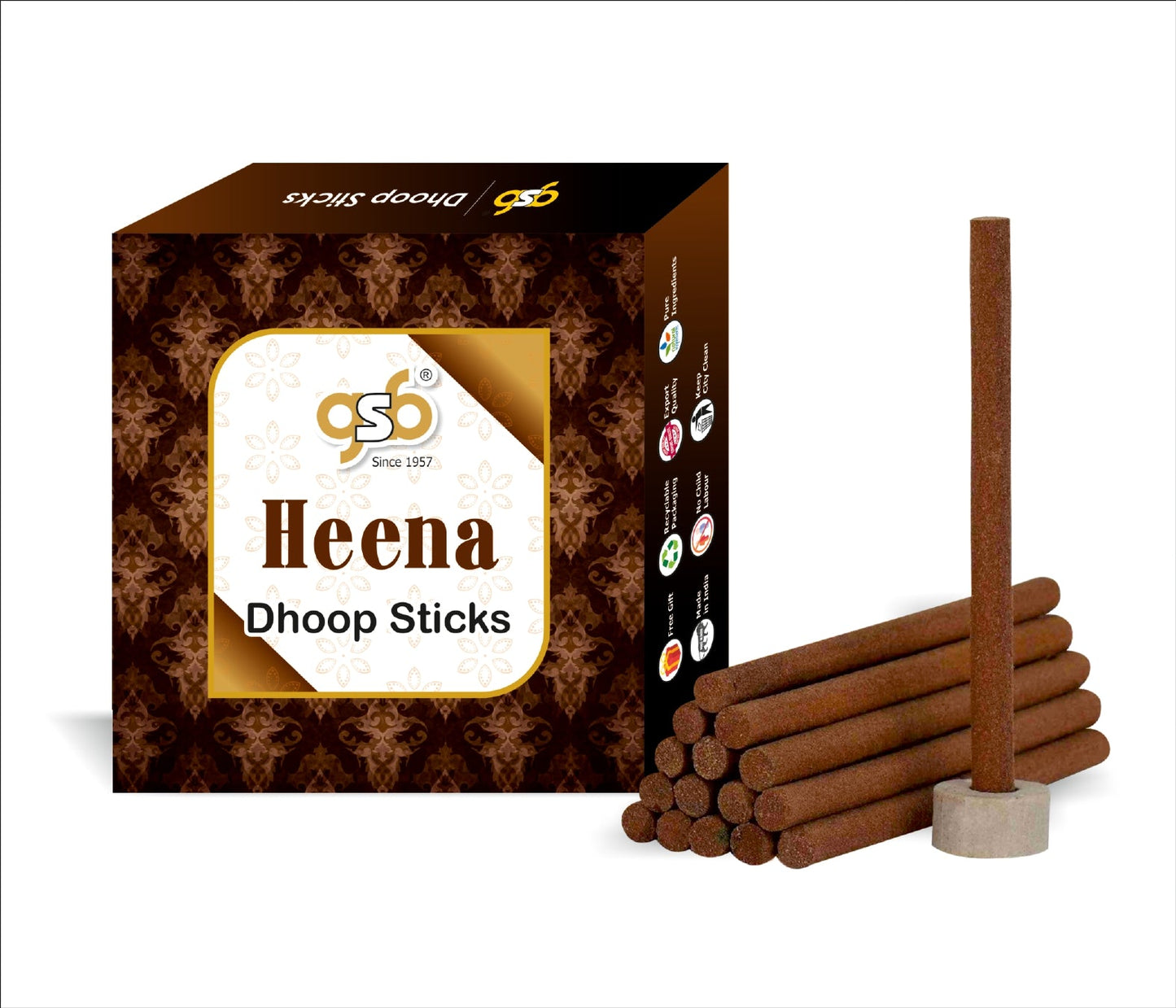 GSB Heena Premium Dhoop Sticks with Stand Holder in Box. | Dhoop Sticks | No Charcoal | No Bamboo