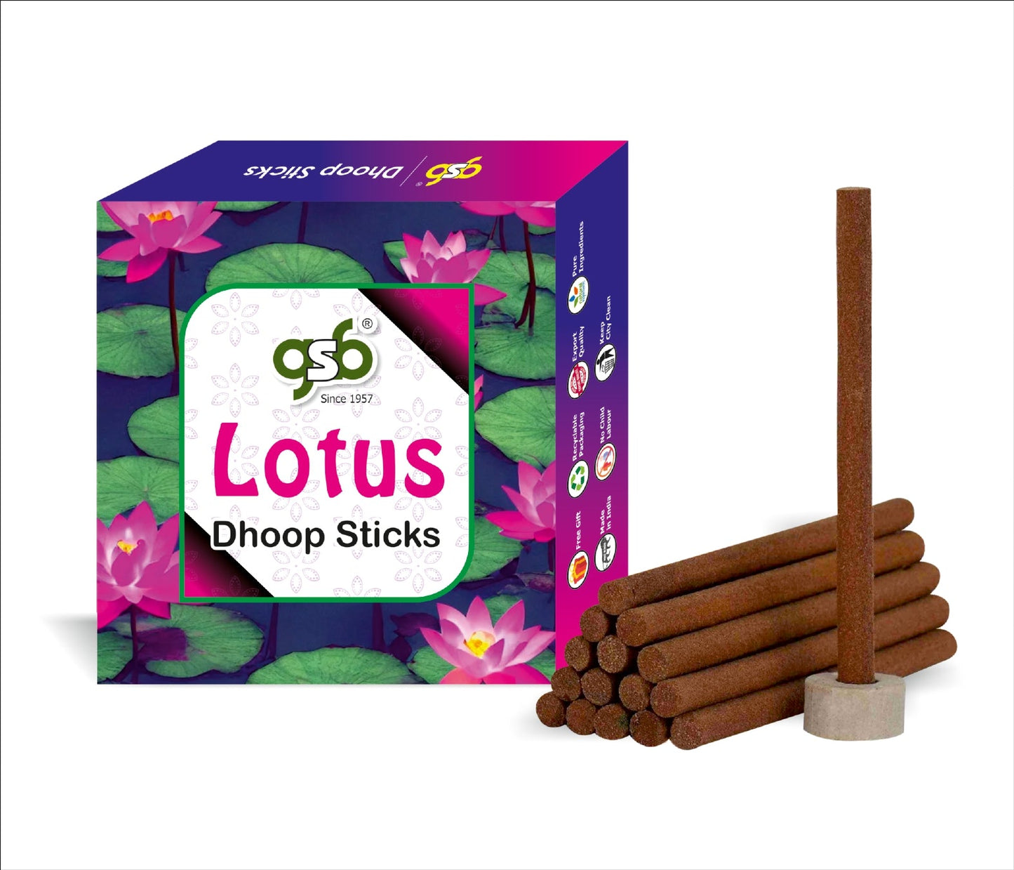 GSB Lotus Premium Dhoop Sticks with Stand Holder in Box. | Dhoop Sticks | No Charcoal | No Bamboo