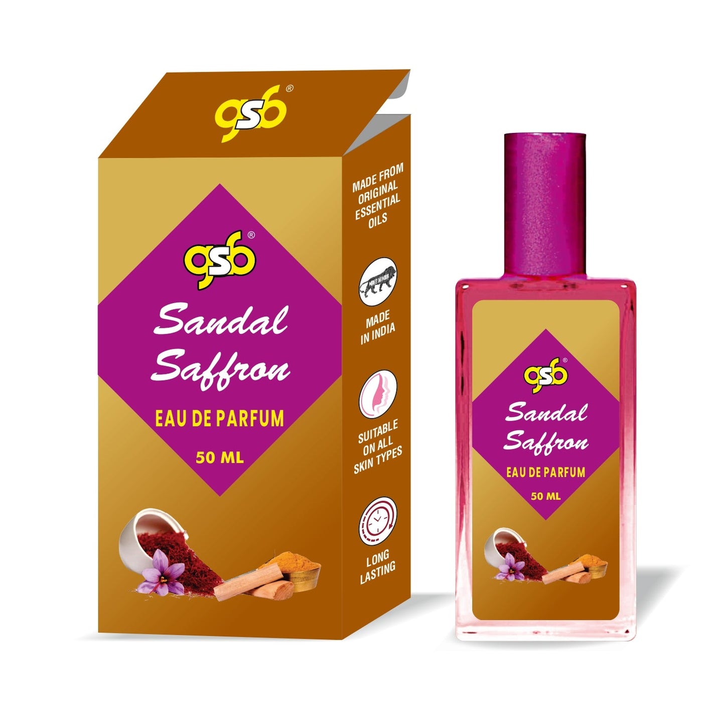 GSB Sandal Saffron Eau De Parfum | EDP Spray For Men & Women | Luxury Perfume | Long Lasting | Suitable On All Occasions | 50 ML