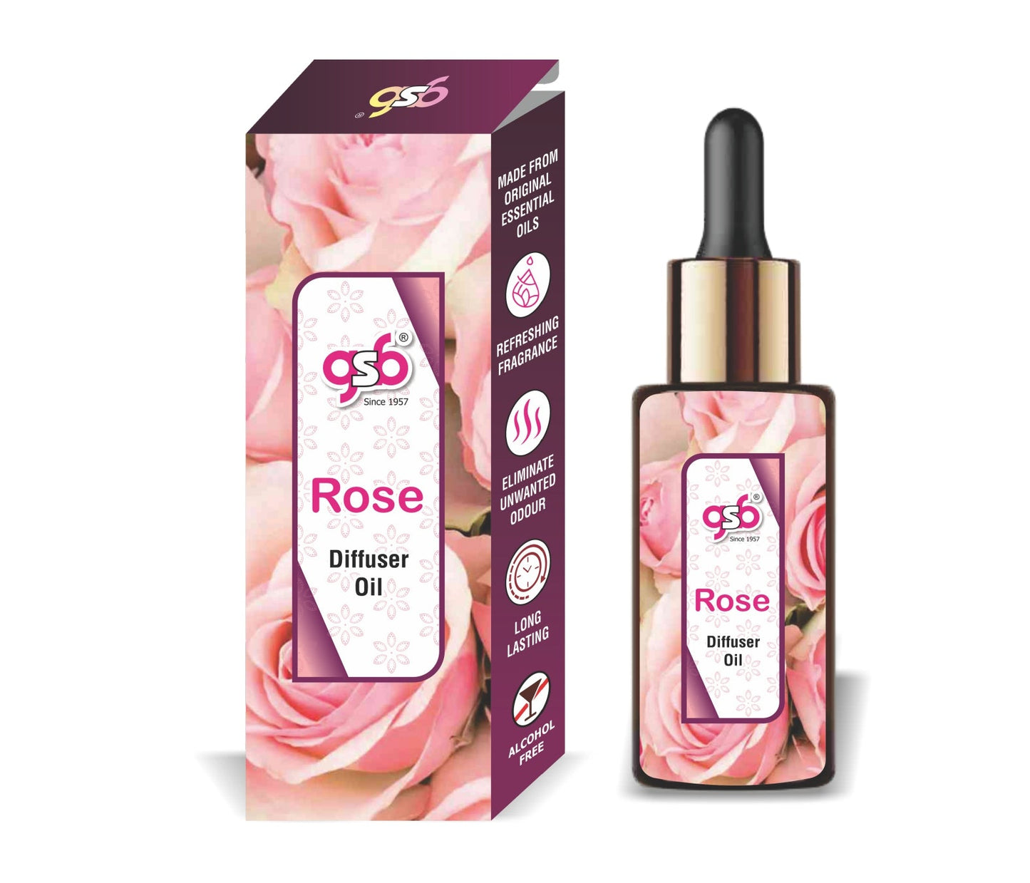 GSB Rose Diffuser Oil | Used In Reed Diffuser, Candle Burner, Electric Diffuser, Humidifiers and Air Revitalizer | Aromatherapy Oil